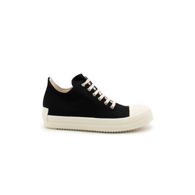 RICK OWENS DRKSHDW TWILL LOW SNEAKER IN BLACK DU21S2802